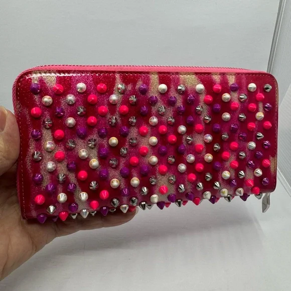 Christian Louboutin Zip Around Studded Pink Wallet 23043 - Picture 2 of 6